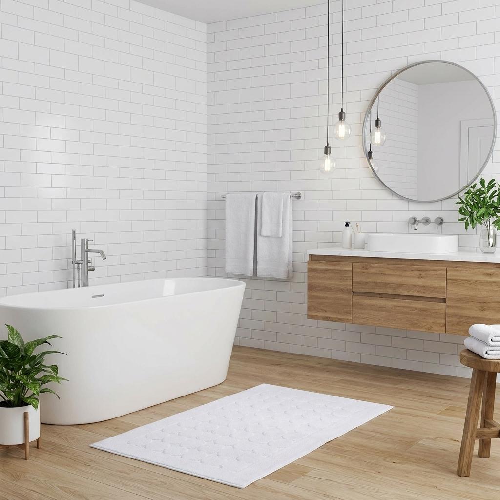 755485 24 x 35 in. White Tone on Tone Polka Dot Turkish Cotton Rectangle Bath Rug