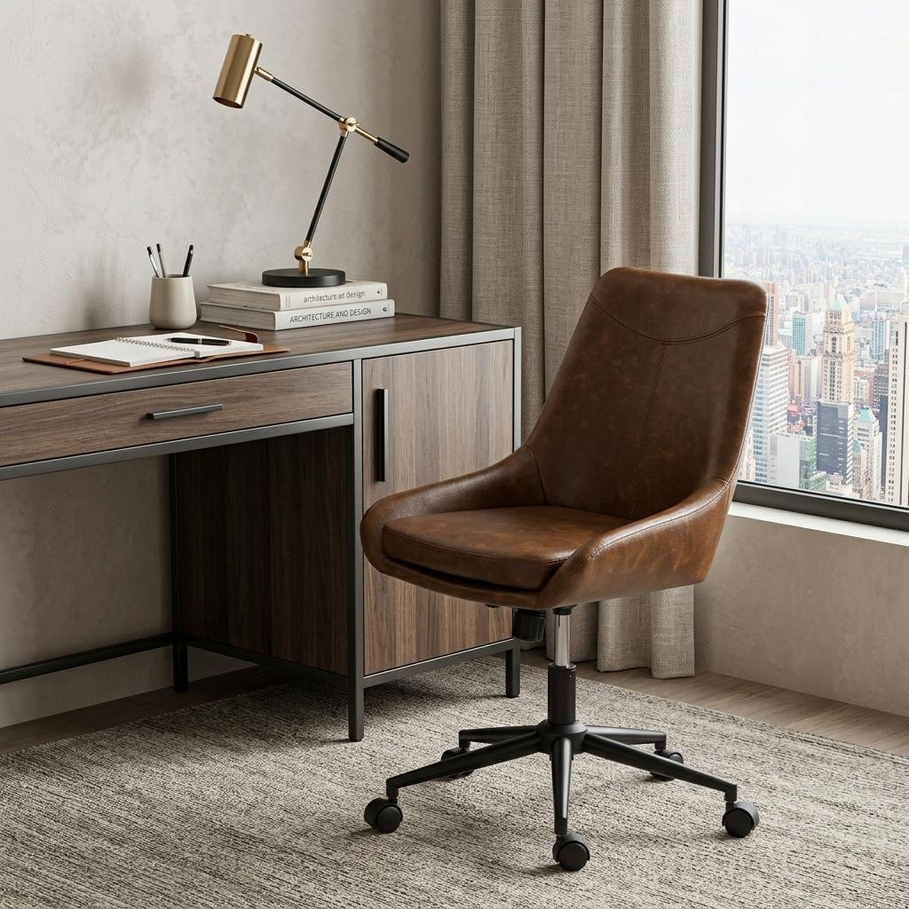 731422 Light Brown & Black Adjustable Height Swivel Rolling Office Chair