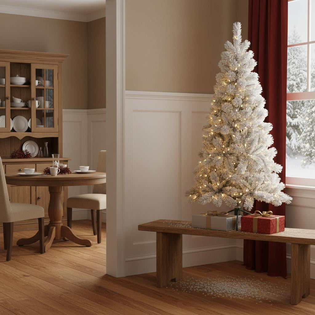 713095 4 ft. White Pre Lit Full Pine Christmas Tree