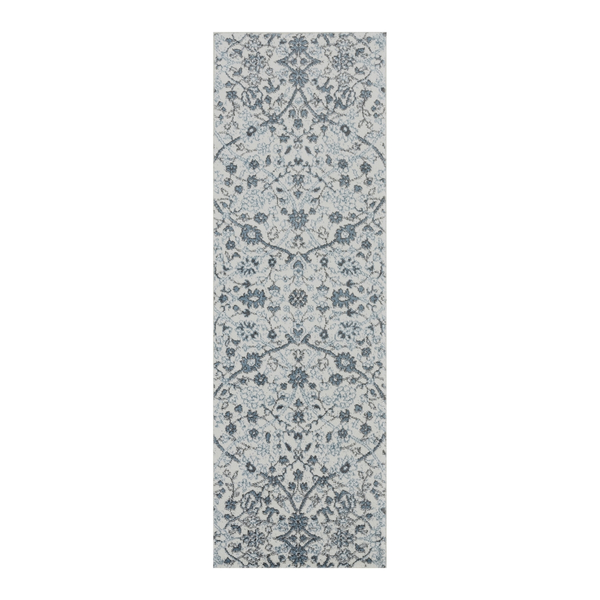 531827 6 ft. Charcoal & Gray Floral Power Loom Runner Area Rug