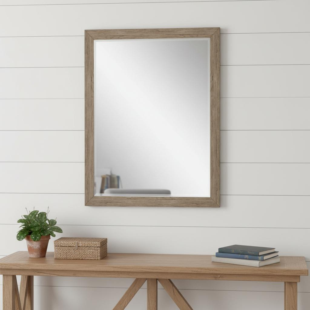 632846 33 in. Light Brown Framed Accent Mirror