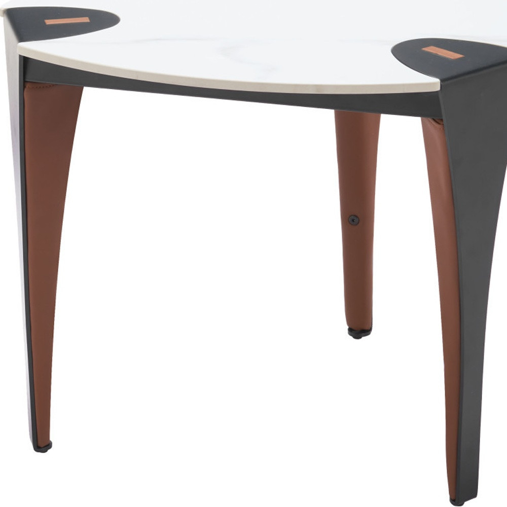 564988 20 in. White Black & Brown Faux Marble & Steel Triangular End Table