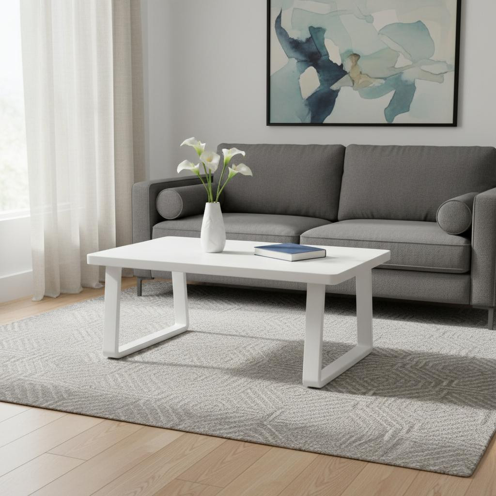 668148 43 in. White Aluminum Outdoor Coffee Table