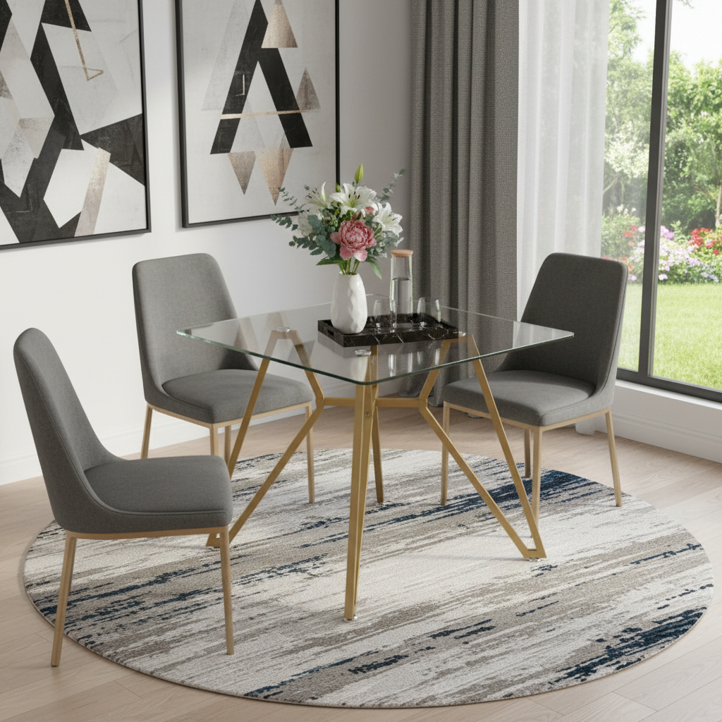 694682 35 in. Clear & Gold Glass & Steel Square Dining Table
