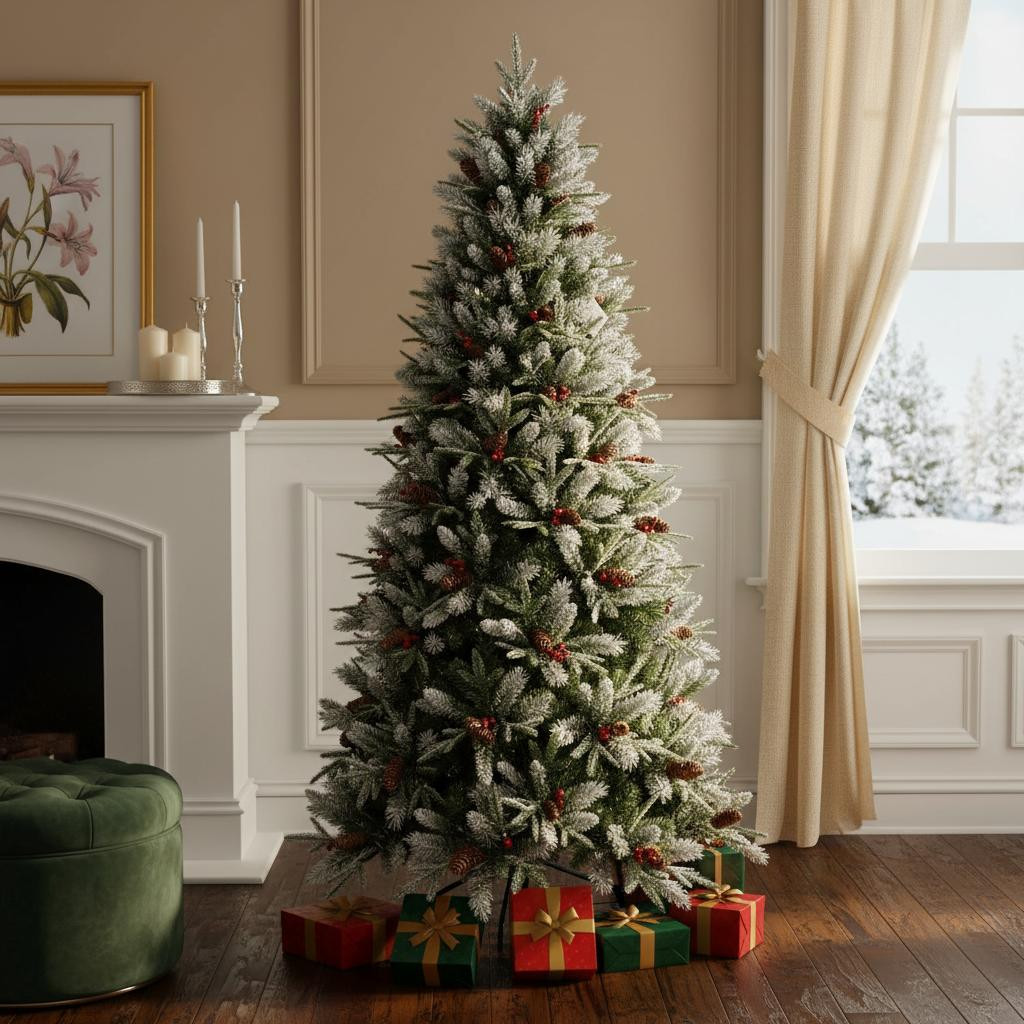 713051 7 ft. White Full Pine Christmas Tree