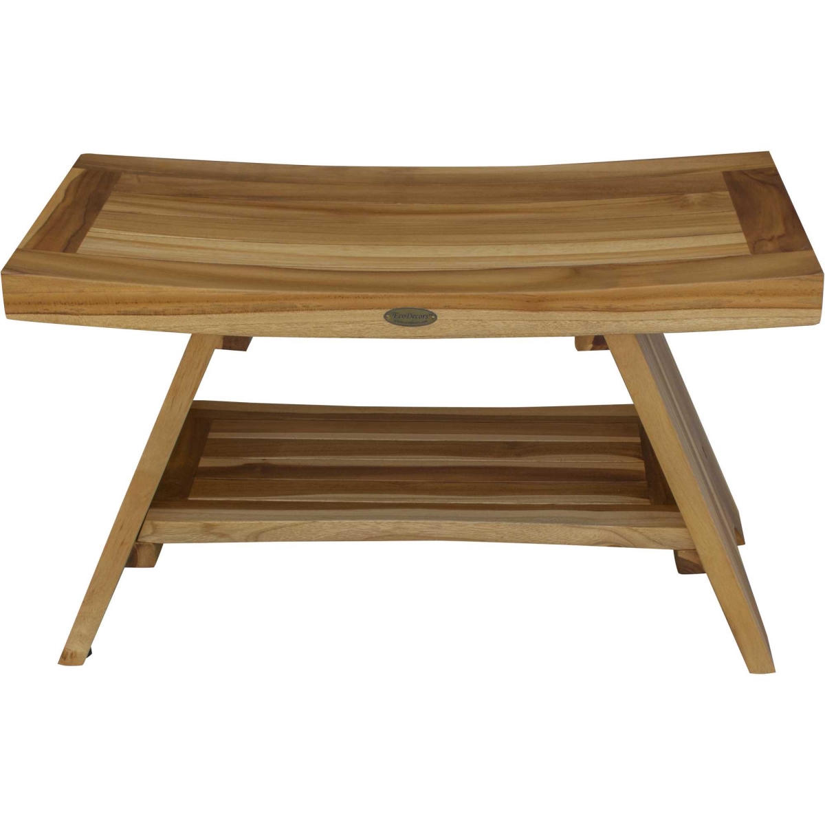 Teak Shower Stool or Bench with Shelf, Natural - Rectangular