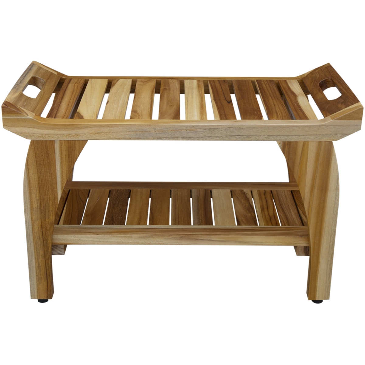 Picture of HomeRoots 376722 Rectangular Teak Shower Bench with Handles in Natural Finish