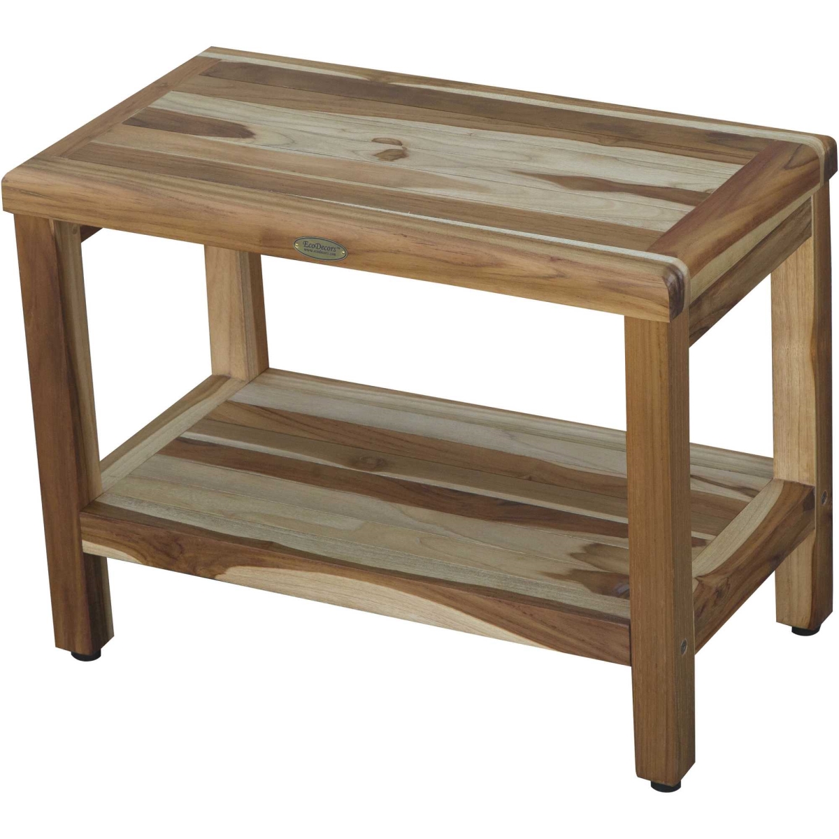 Picture of HomeRoots 376699 Rectangular Teak Shower Bench with Shelf in Natural Finish