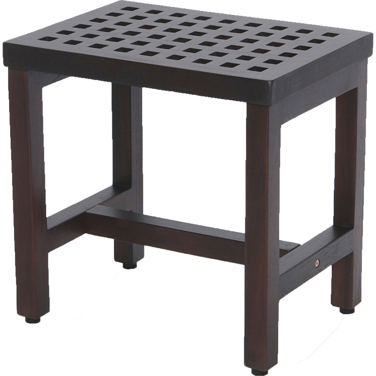 Picture of HomeRoots 376692 Compact Rectangular Teak Lattice Pattern Shower or Outdoor Bench in Brown Finish