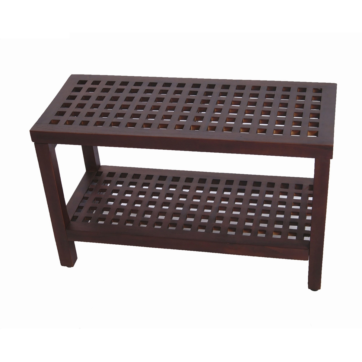Picture of HomeRoots 376683 Lattice Teak Shower Bench with Shelf in Brown