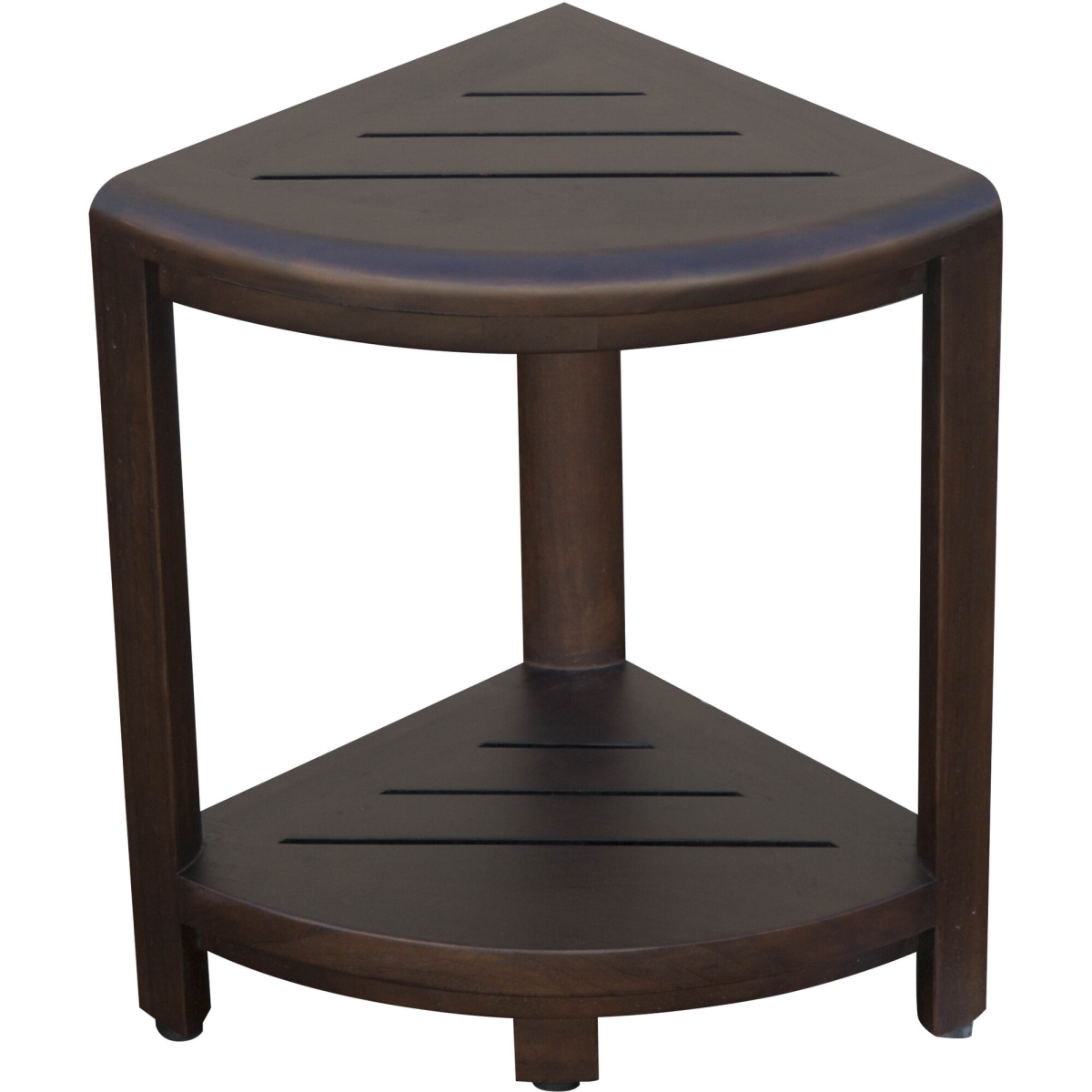 Picture of HomeRoots Furniture 376677 Compact Triangular Teak Shower Outdoor Bench with Shelf&#44; Dark Brown - 18 x 12 x 12 in.