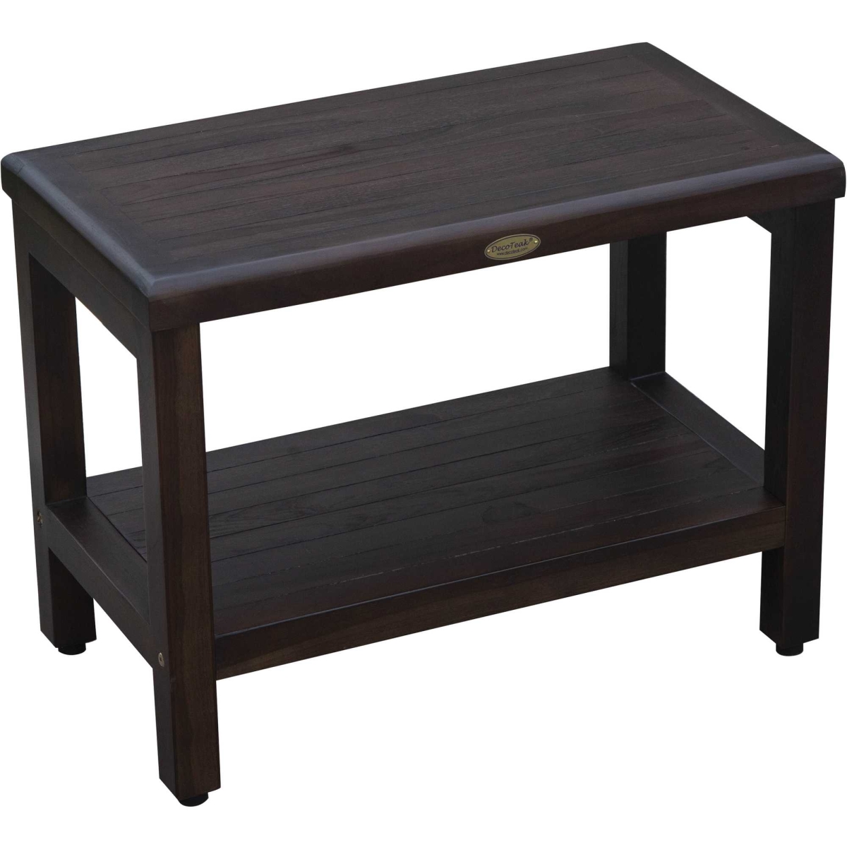 Picture of HomeRoots 376667 Rectangular Teak Shower Bench with Shelf in Brown Finish
