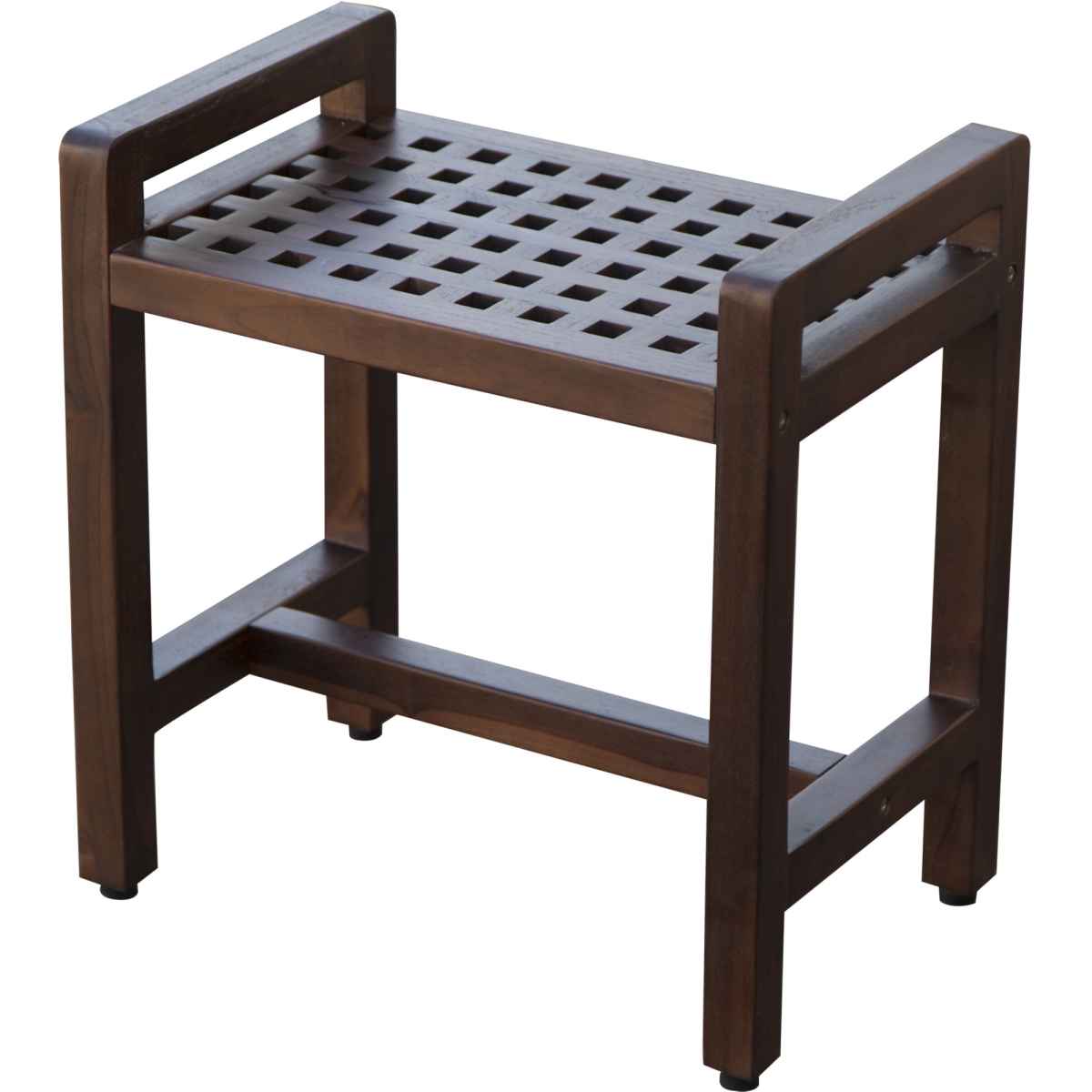 Picture of HomeRoots 376664 Rectangular Teak Lattice Pattern Shower or Outdoor Bench in Brown Finish