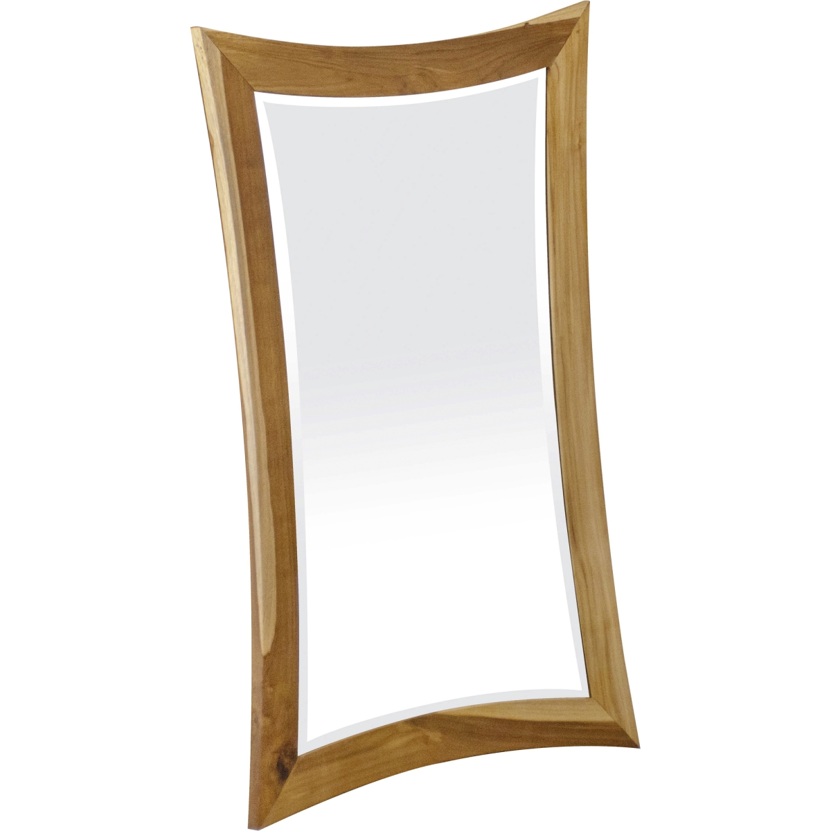 376660 Modern Curves Solid Teak Wall Mirror in Natural Finish