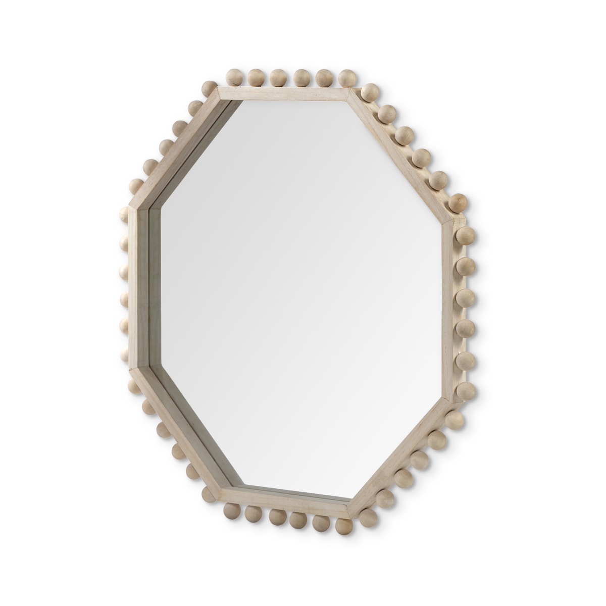 376421 32 in. Octagon Natural Wood Frame Wall Mirror, Natural Brown
