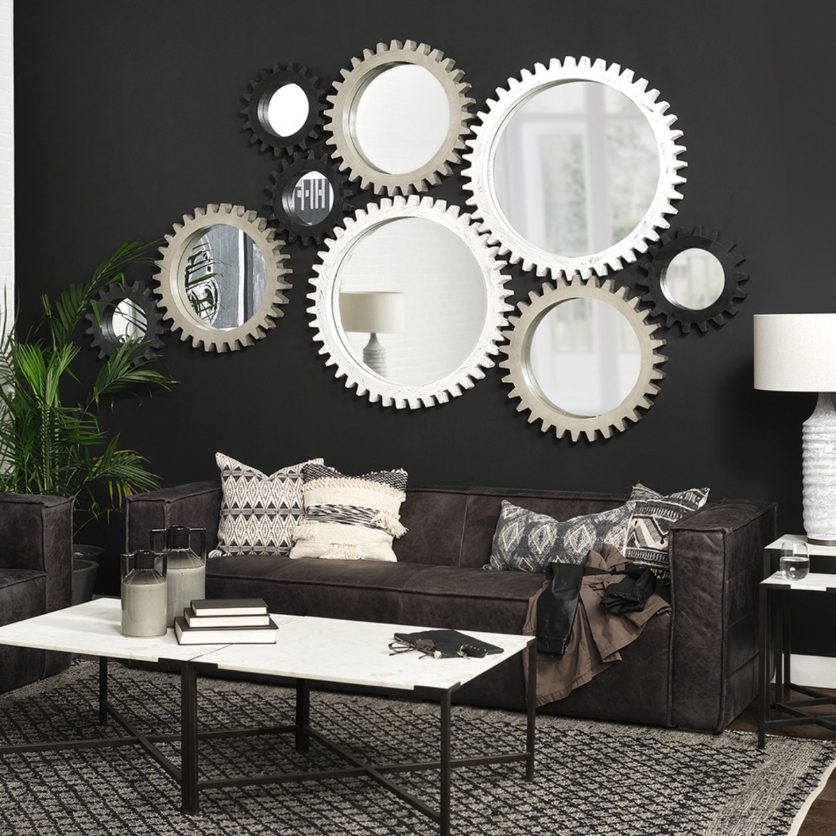 17 in. Round Wood Frame Wall Mirror, Black
