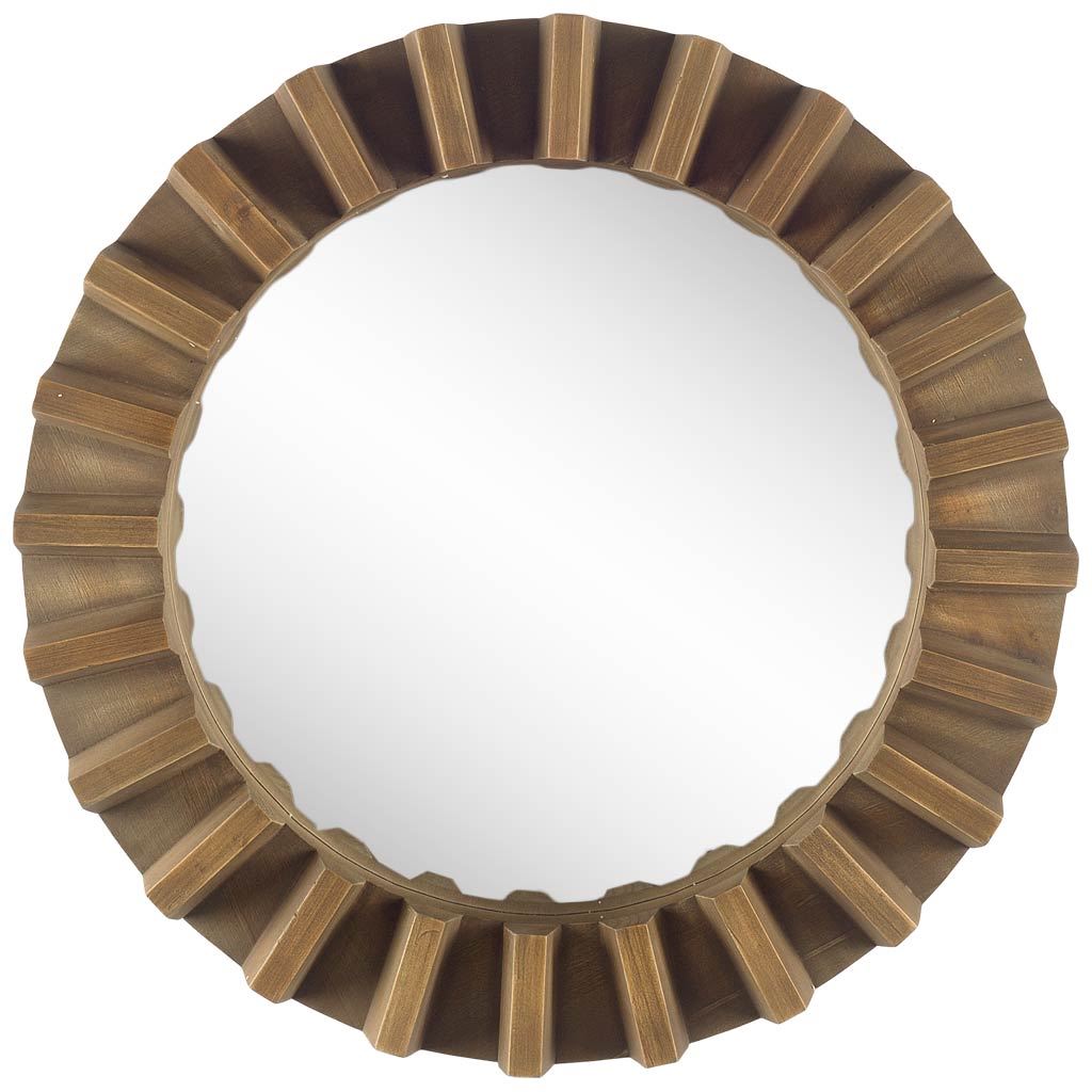 376377 26 in. Round Wood Frame Wall Mirror, Brown