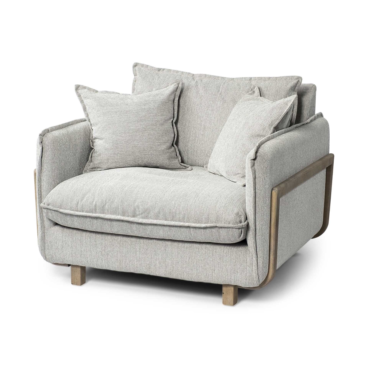 Frost Gray Upholstered Fabric Seating Wide Accent Chair with Wooden Frame & Lumbar Pillow