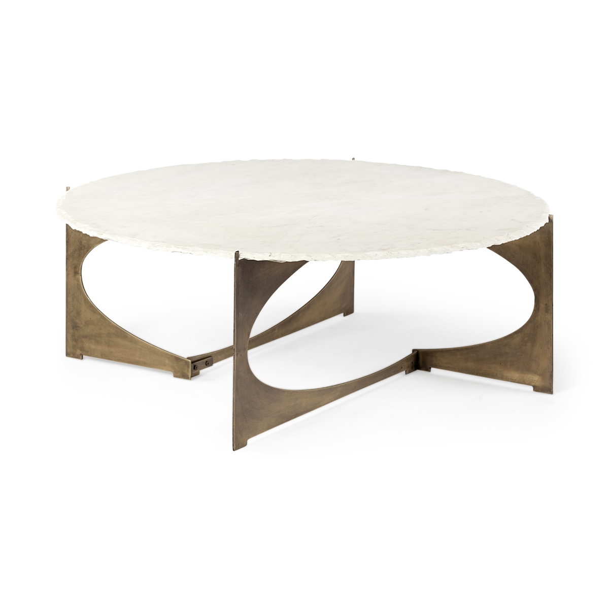 49 in. Round White Marble Top Gold & Metal Base Coffee Table