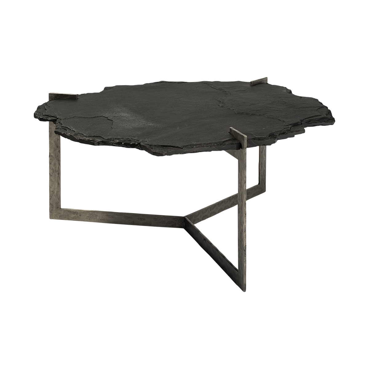 Irregular Live-Edge Slat with Flat Iron Base Coffee Table Top