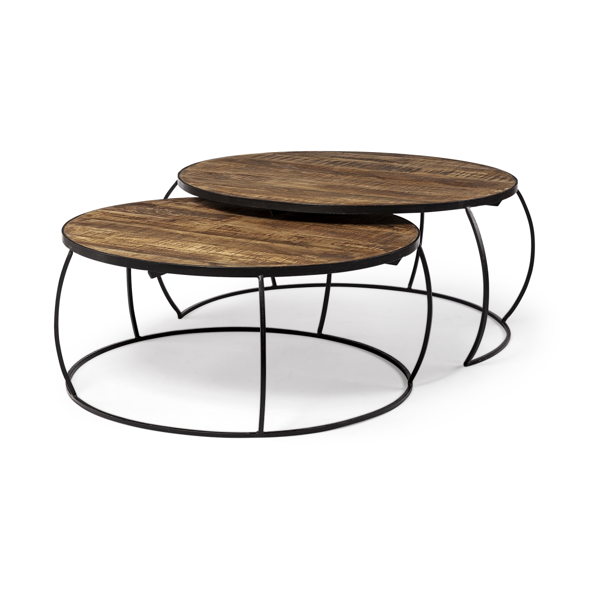 41 in. & 38 in. Round Wood Top Nesting Coffee Tables, Set of 2