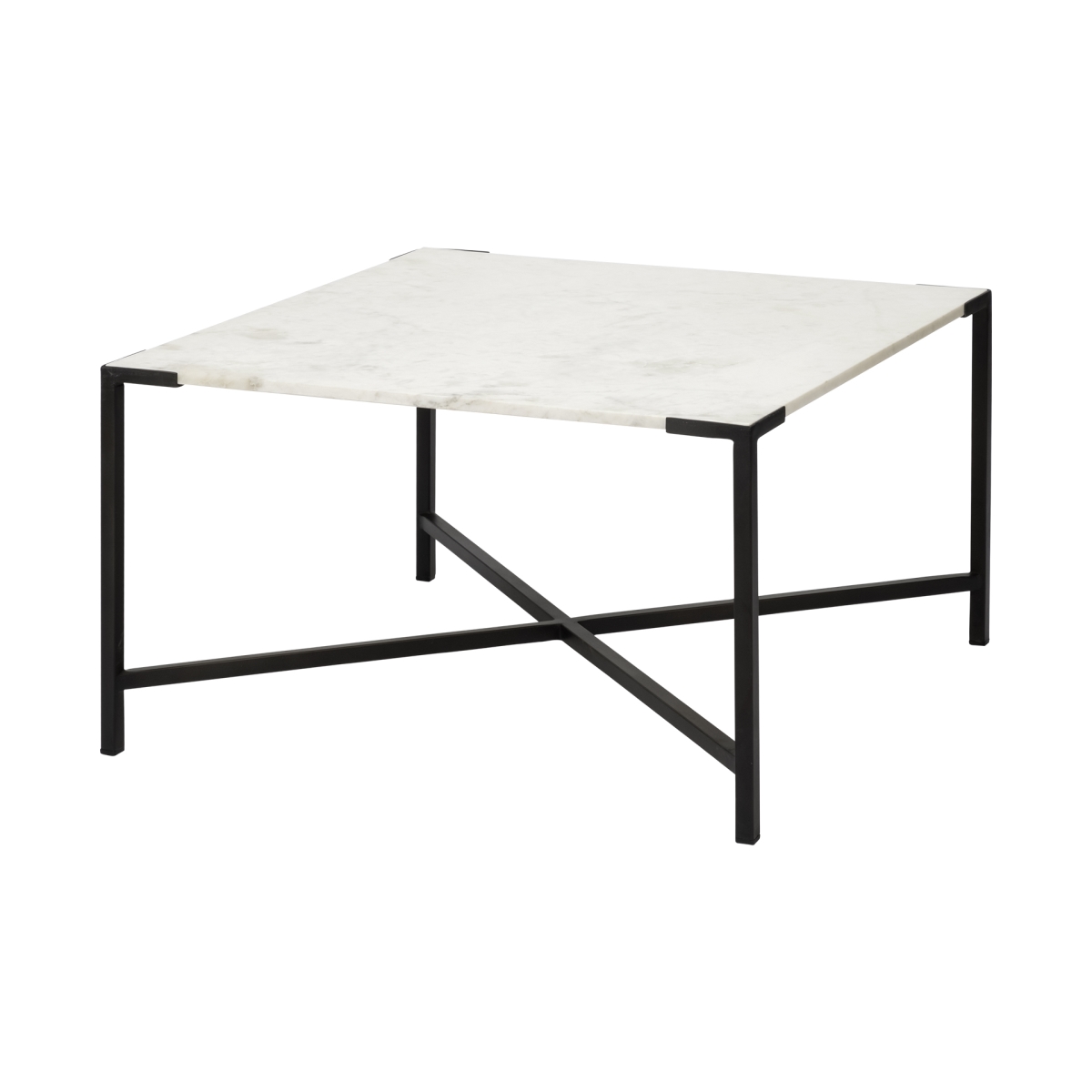 Square White Marble Top & Black Metal Base Coffee Table