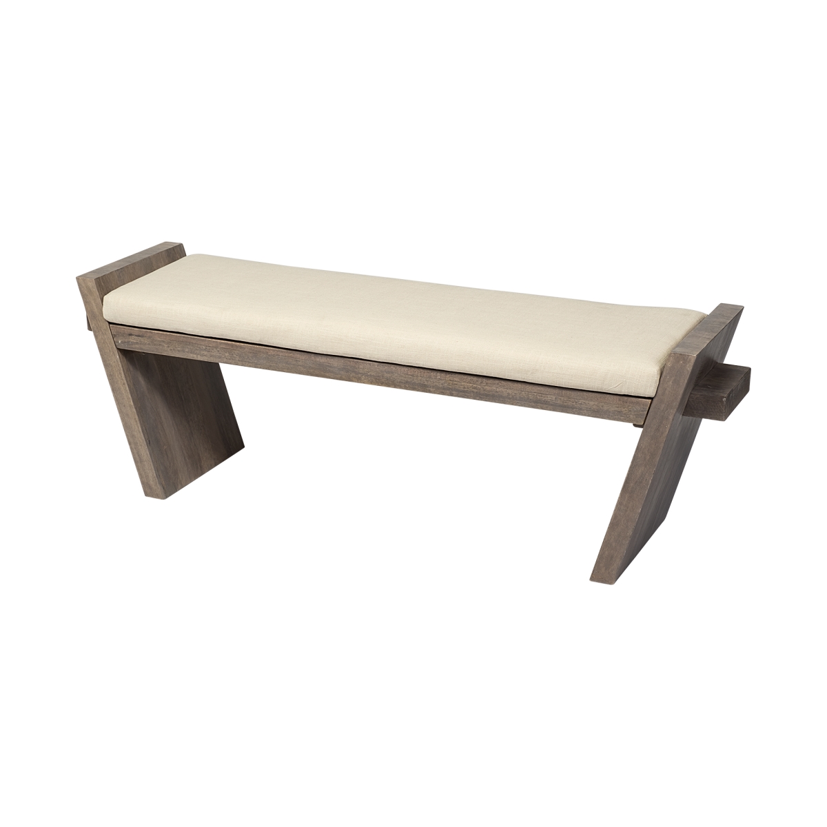 376177 Rectangular Mango Wood & Natural-Brown Polished with Upholstered Cream Seat Entryway Bench