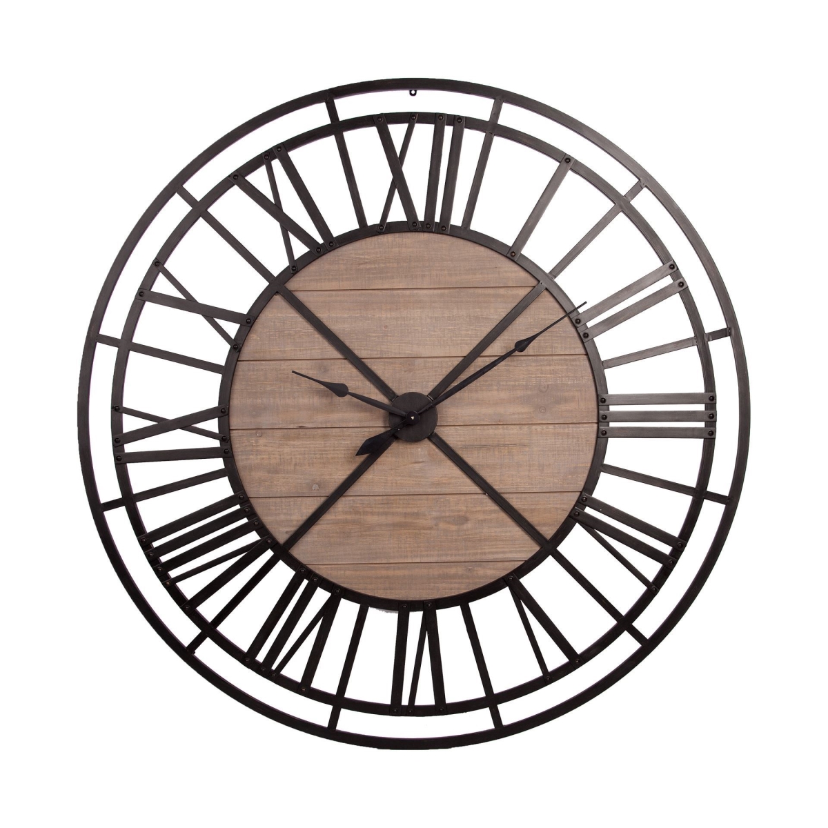 59 in. Round XL Industrial Style Wall Clock with Matte Metal Frame, Black