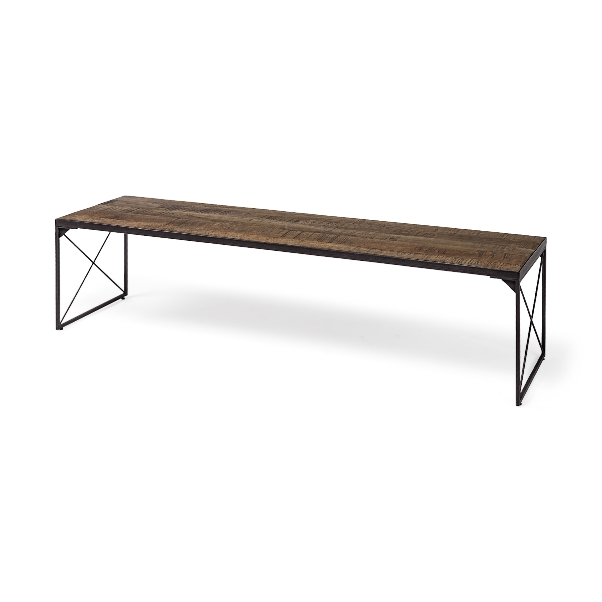 Rectangular Mango Wood & Medium Brown Top & Black Iron Base Accent Bench