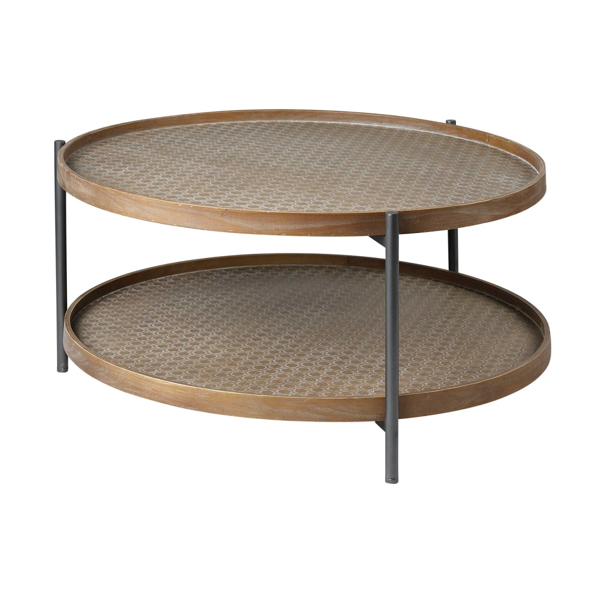 33 in. Round Black Wood & Metal Frame Two Tier Coffee Table