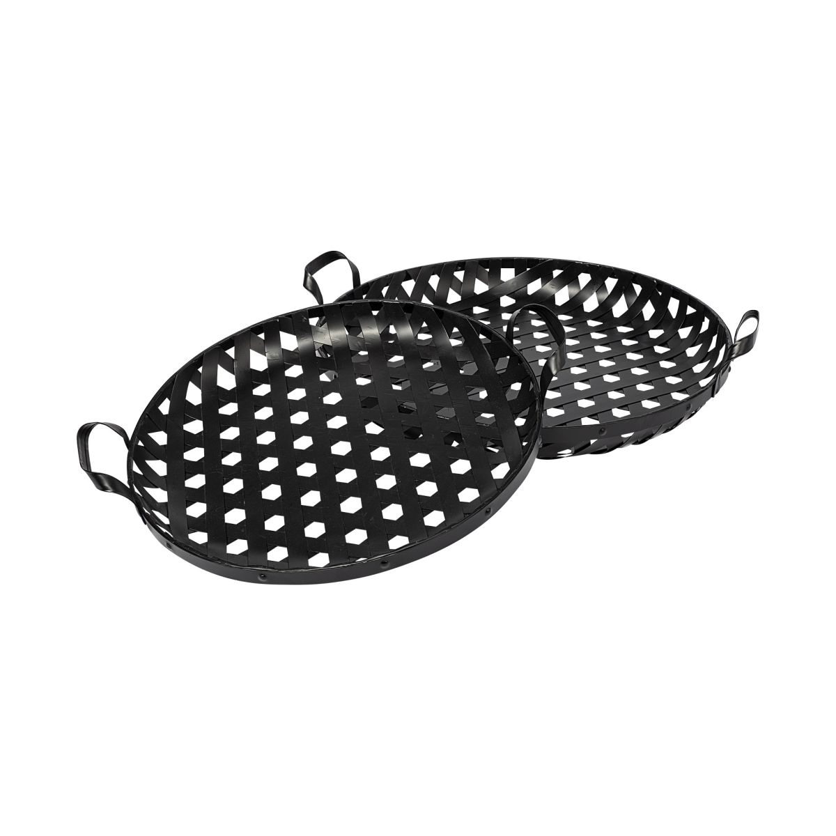 Matte Black Metal with Interweaved Bottom Trays - Set of 2