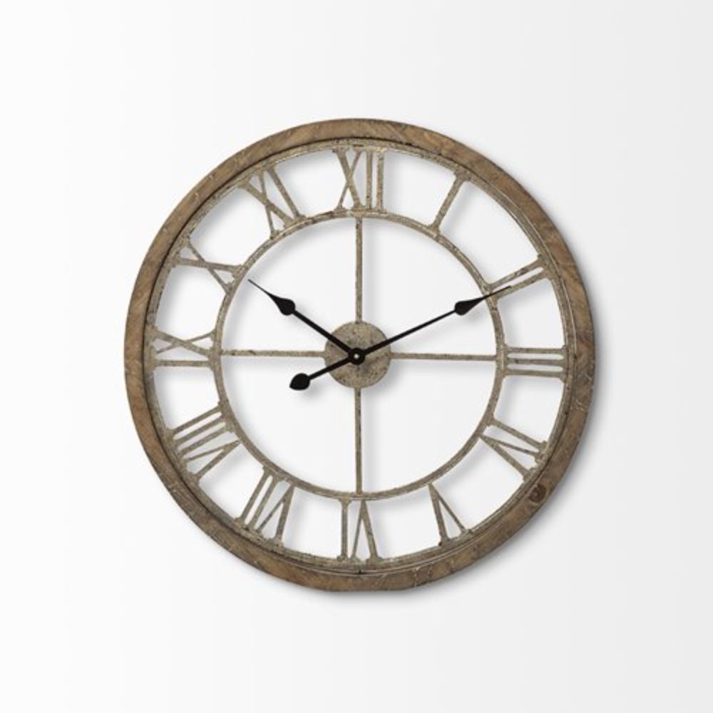 25 x 2 x 25 in. Large Round Farmhouse Wall Clock, Brown