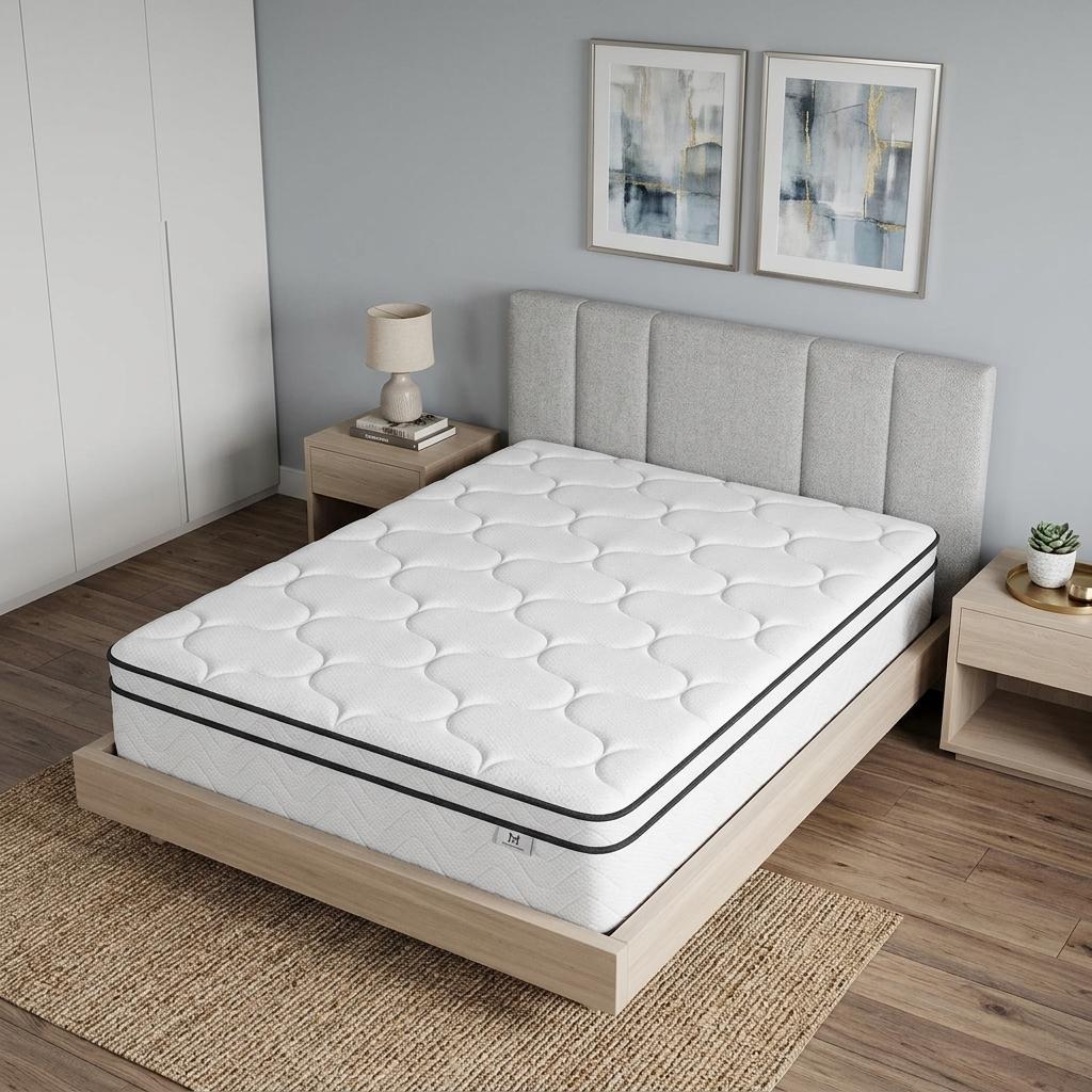 751390 12 in. Queen Size Gel Memory Foam Medium Chevron Hybrid Mattress