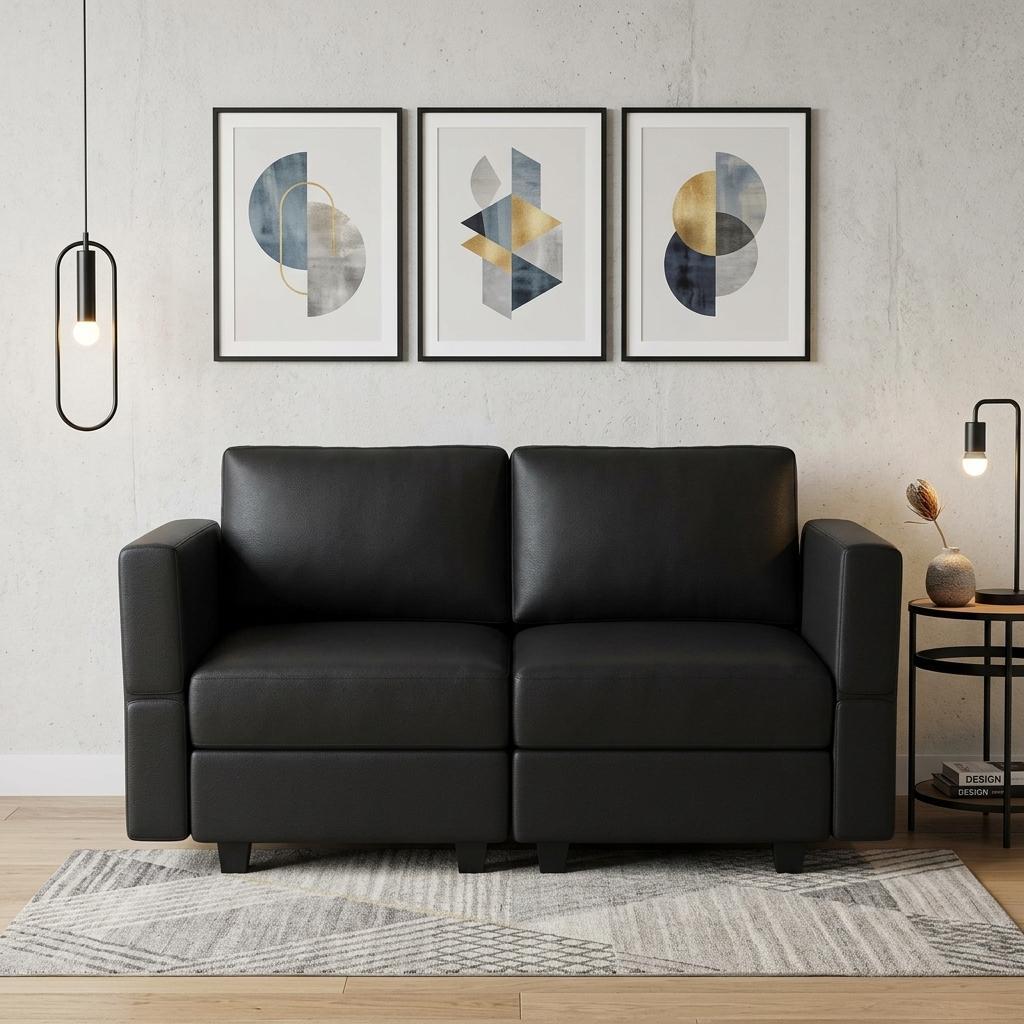 753438 64 in. Black Faux Leather Loveseat with Storage