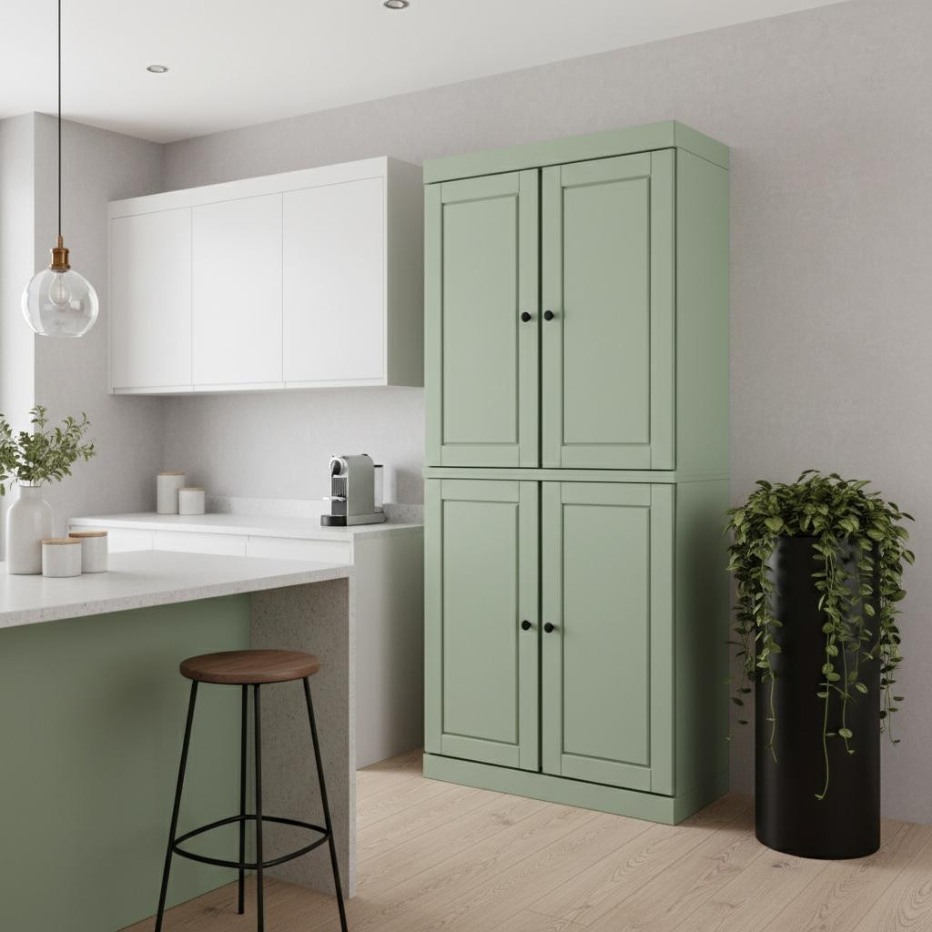 722598 72 in. Sage Solid Wood Four Door Pantry or Storage Closet