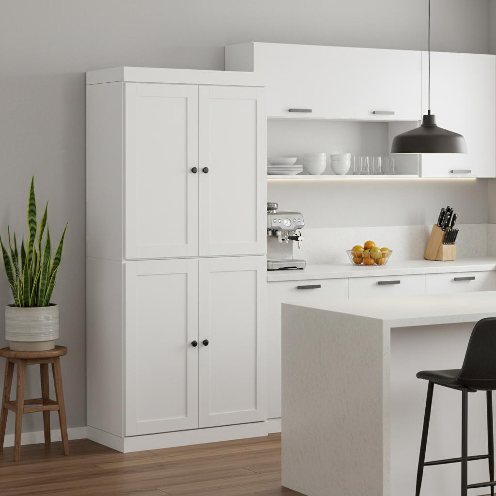 722602 White Solid Wood Four Door Pantry or Storage Closet - 72 in.