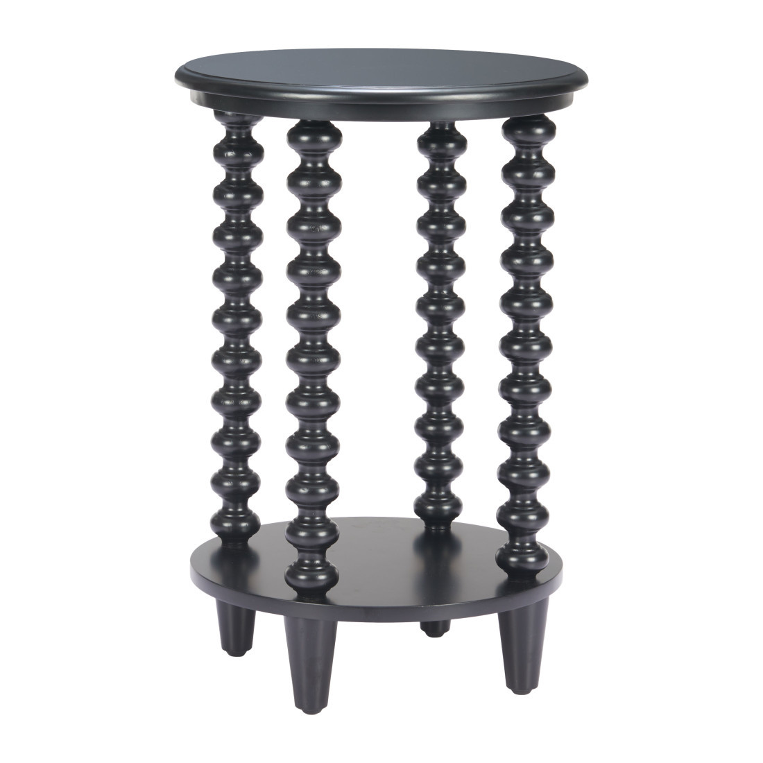 622880 24 in. Black Solid Wood Circular End Table with Shelf