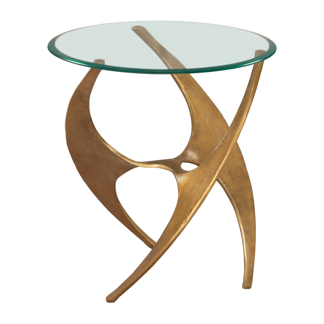 622651 23 in. Clear & Gold Glass & Distressed Aluminum Circular End Table