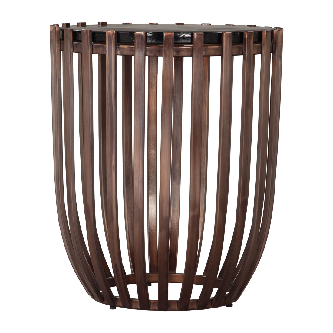 622674 22 in. Black & Bronze Glass & Iron Circular Drum End Table