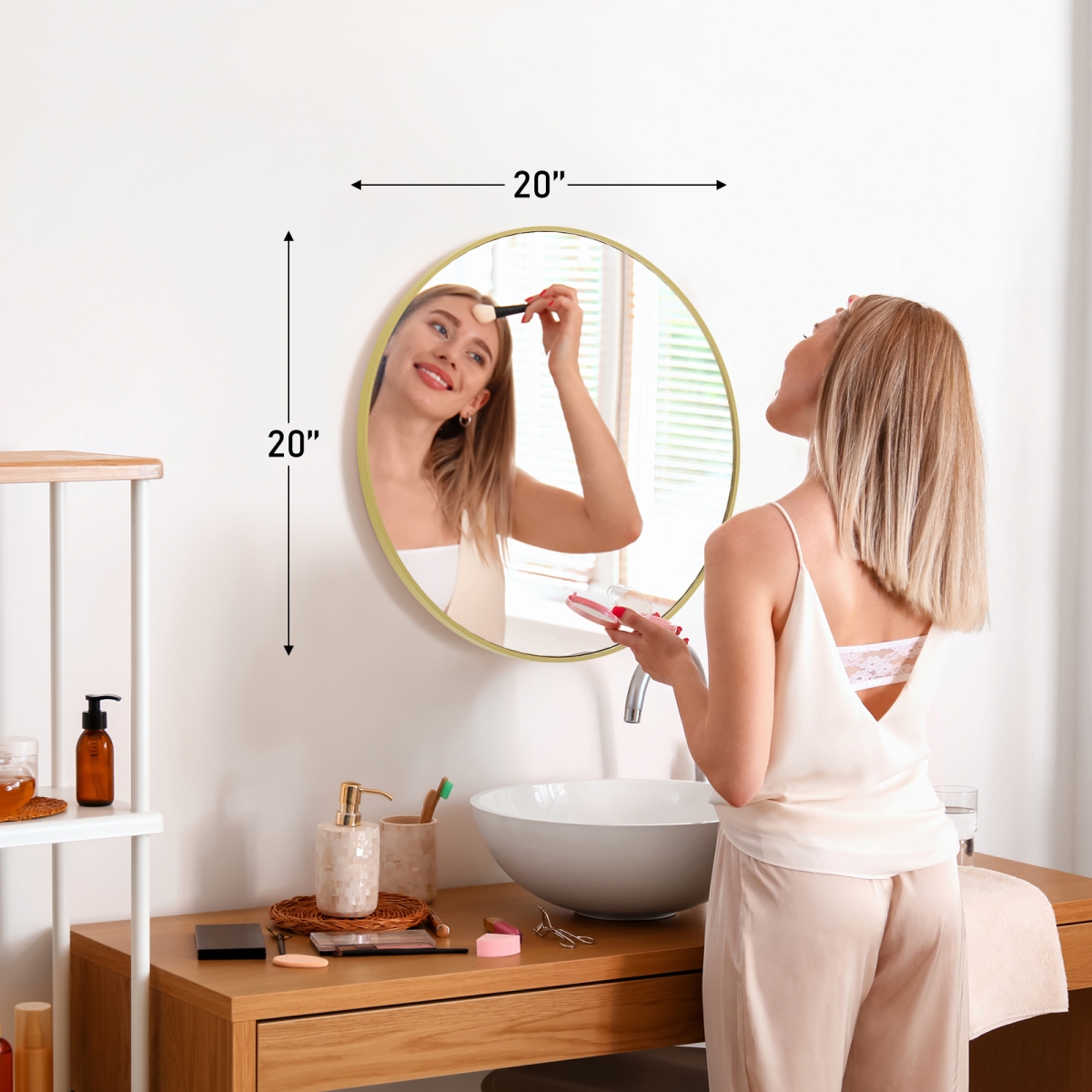 723717 20 in. Gold Aluminum Round Framed Accent Mirror