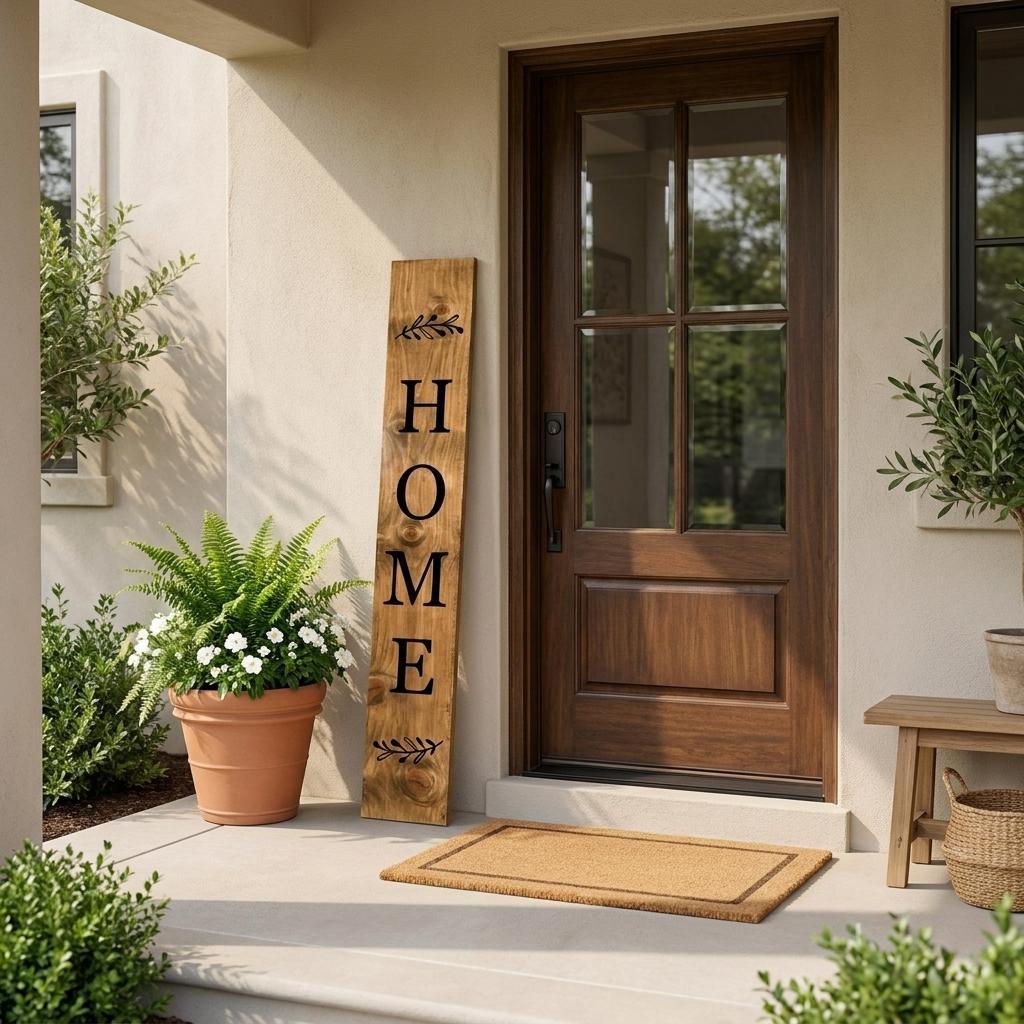 748936 47 in. Black & Natural Solid Wood Home Porch Sign