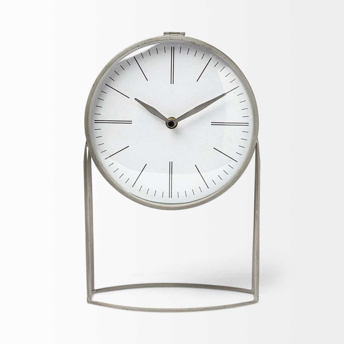 Metal Circular Desk & Table Clock Equipped with A Quartz Movement, Gray