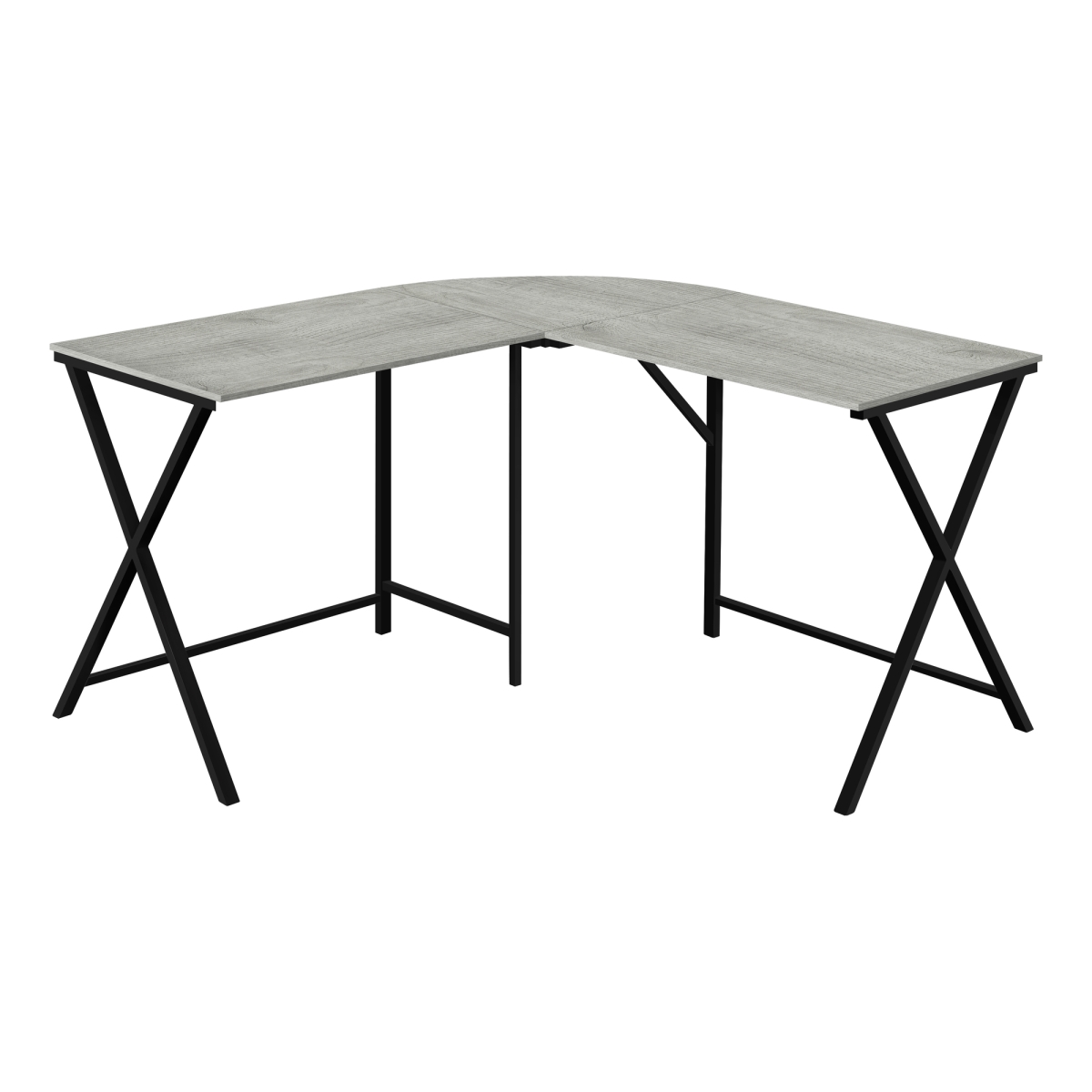 55 in. Grey Top & Black Metal Corner Computer Desk