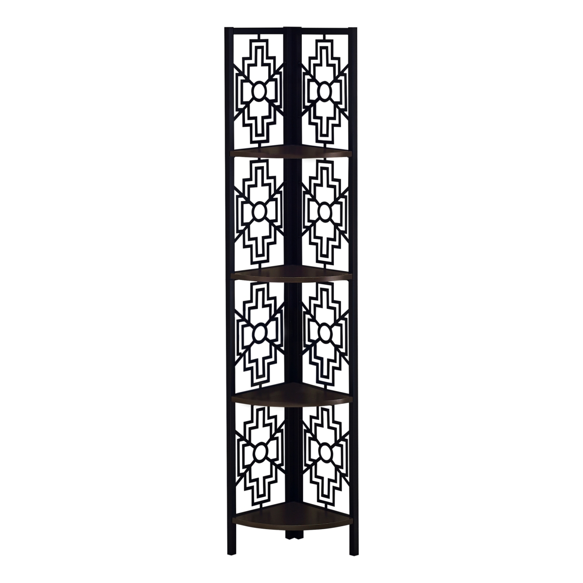 62 in. Bookcase with 4 Solid Espresso Shelves & Black Metal Corner Etagere