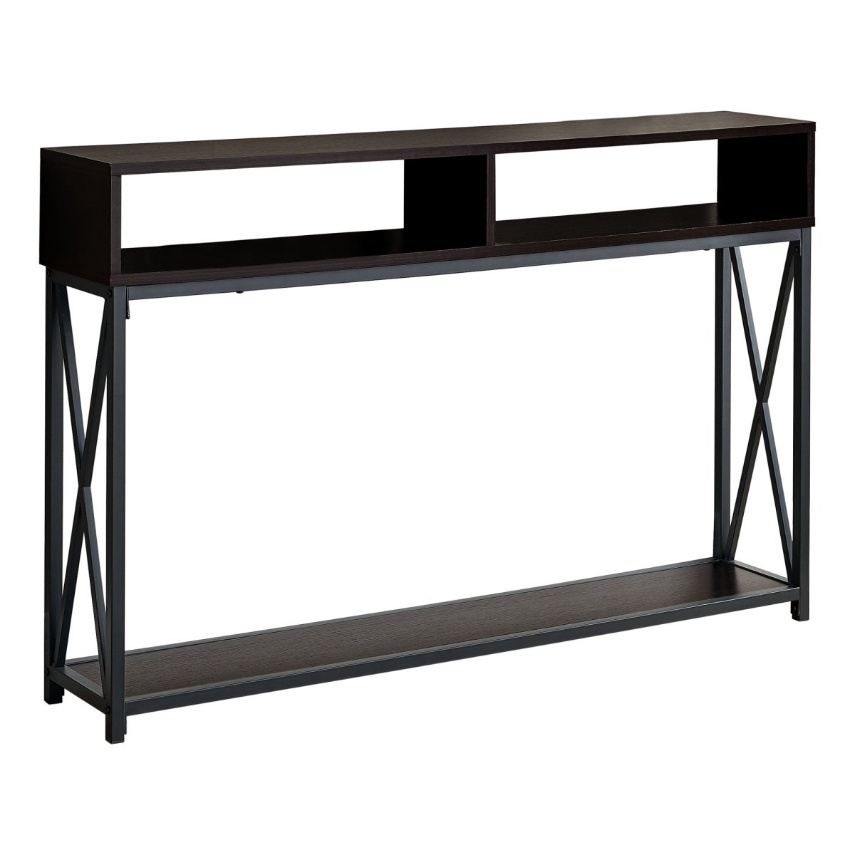 376510 48 in. Rectangular Metal Hall Console with 2 Shelves Accent Table, Espresso & Black -  HomeRoots