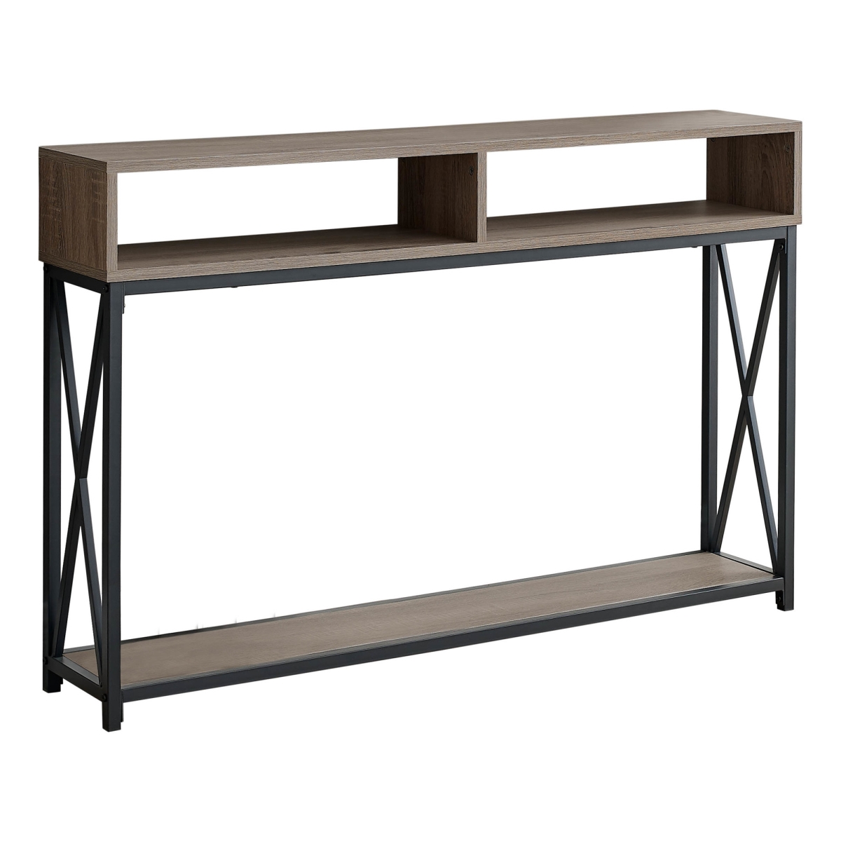 48 in. Rectangular Taupe with Black Metal Hall Console with 2 Shelves Accent Table