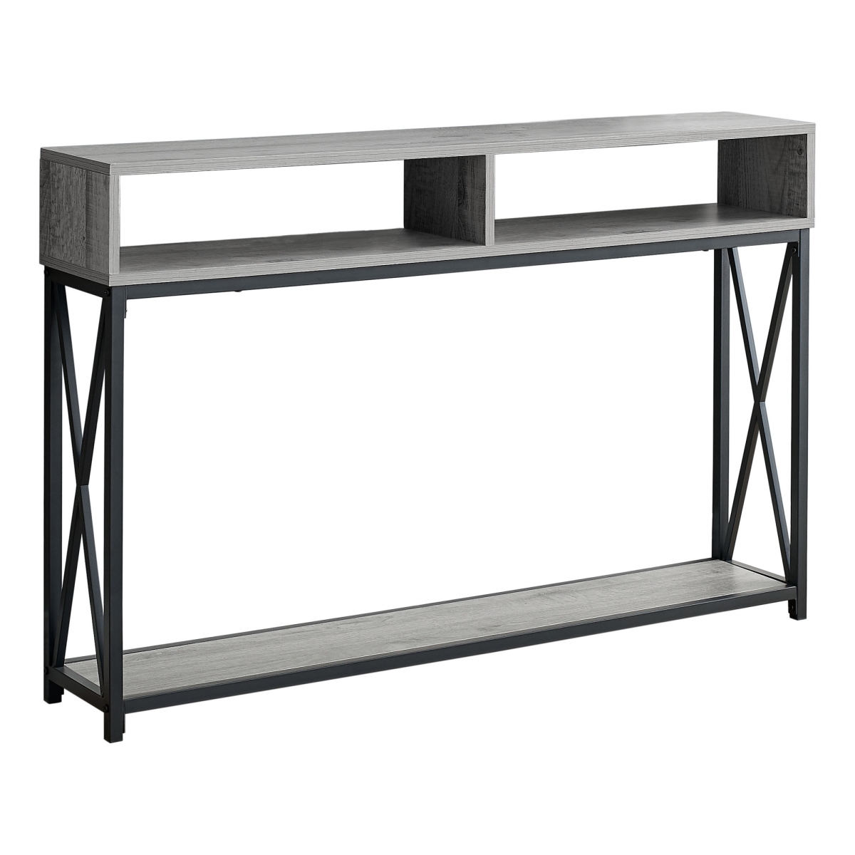 48 in. Rectangular Grey with Black Metal Hall Console with 2 Shelves Accent Table