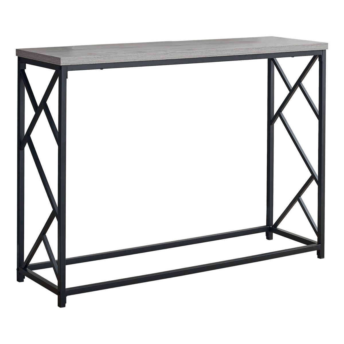 376505 44 in. Rectangular Grey with Black Metal Hall Console Accent Table