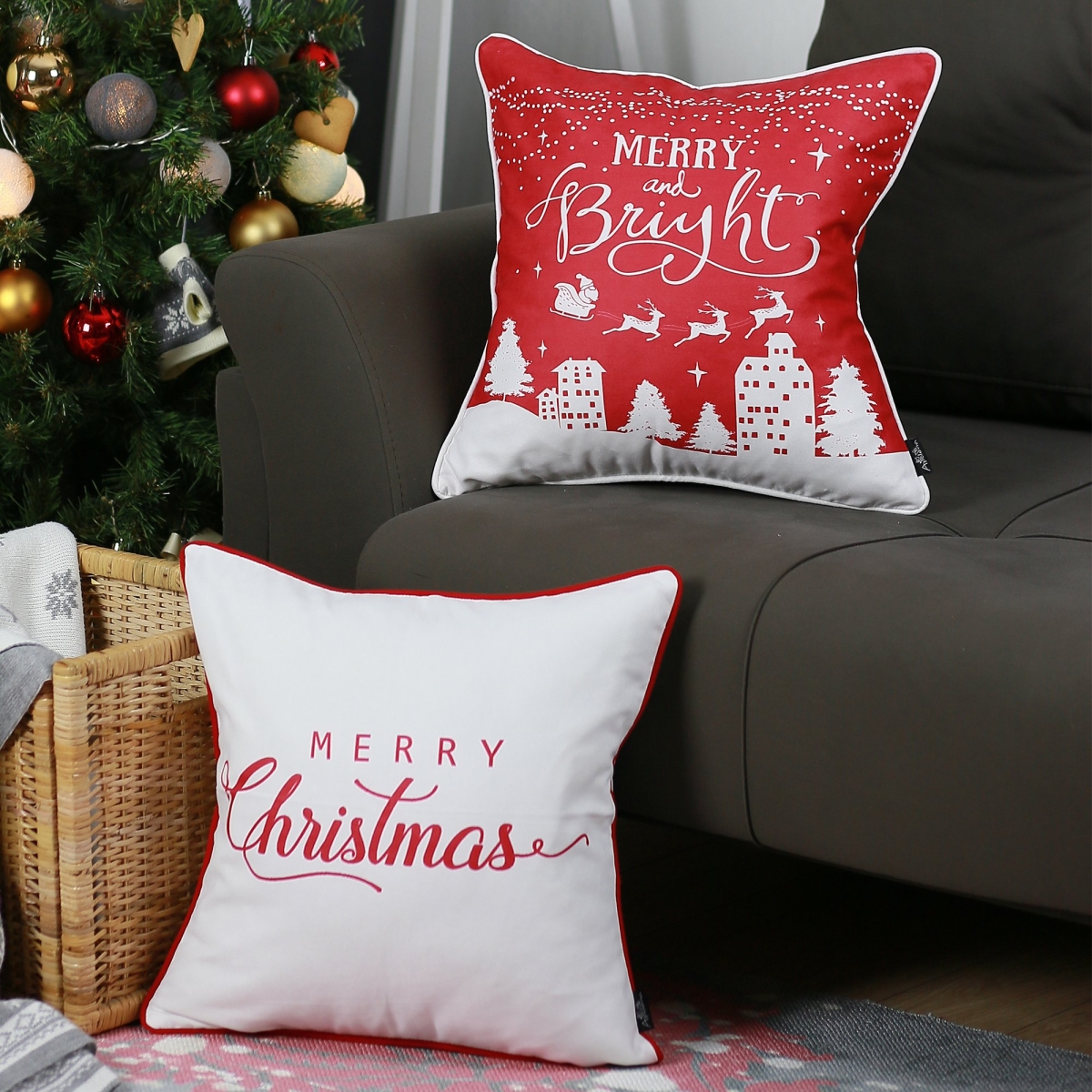 Picture of HomeRoots 376898 18 in. Merry Christmas Throw Pillow Cover in Multi Color - Set of 2