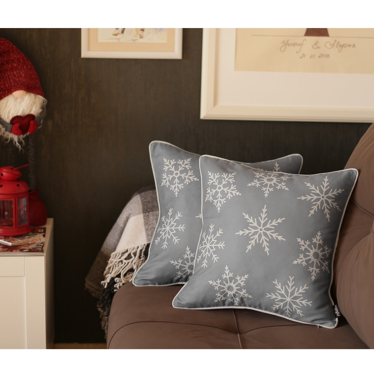 Picture of HomeRoots 376860 18 in. Christmas Snowflakes Throw Pillow Cover in Gray - Set of 4